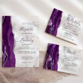 Paarse zilveren marmeren bruiloft repetitie diner kaart