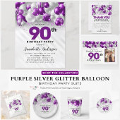 Paarse Violet Zilveren Ballon Glitter 90ste Verjaa Kaart