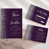 Paarse zilveren glitter script bruiloft dank u kaart