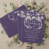 Paarse String Lights QR Code Bruiloft All In One Uitnodiging (Personaliseer deze collectie van deze onafhankelijke maker. Test)