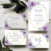 Paarse Waterverf Floral Gold Lijst Save the Date