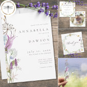 Purple Wildflower Watercolor Minimalist Wedding Kaart
