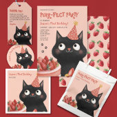 Gesponnen-fect Black Cat Pink Kinder Verjaardagsfe Kaart