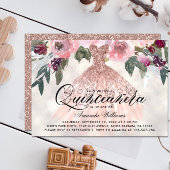 Zilveren Glitter Bloemen Quinceañera Dank u Bedankkaart