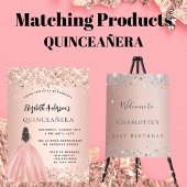 Quinceanera party roos goudglitter drip welkom spandoek
