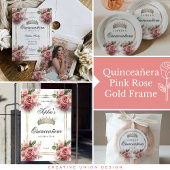Quinceañera Roze Rose Gouden Kroon Acryl Uitnodigingen