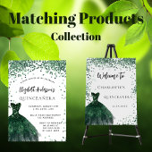 Quinceanera smaragdgroene jurk wit uitnodiging briefkaart