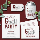 Crimson en Gray Graduation Party Kaart