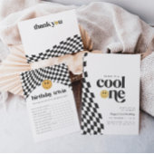 Cool One Boy's First Birthday Checkered Retro Ronde Sticker