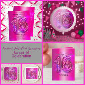 Glamoureuze Sparkling Hot Pink Edelsteen Sweet 16 Wijn Etiket