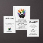 Bruid en bruidegom Rainbow Burst Bruiloft Kaart (Personaliseer de collectie van deze zelfstandige maker.)