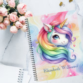 Meisjes Schattige Rainbow Unicorn Aangepaste naam Notitieboek