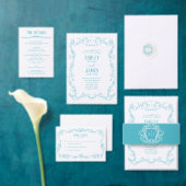 Dwalende Roos Turquoise Monogram Wapen Huwelijk Bedankjes Labels (Personaliseer de collectie van deze zelfstandige maker.)