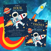 Bereik de vier sterren ruimte verjaardag ronde sticker