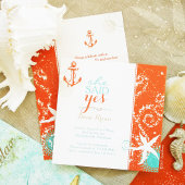 Red Aqua White Nautical Wedding Save the Date Magneet
