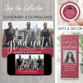 1 Foto Modern Red White en Black Afstuderen Aankondiging