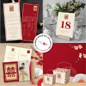 Gold Rectangle Double Happiness Chinese Wedding Kaart