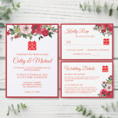 Rode waterverf florerende Chinese trouwbanket Menu (Personaliseer de collectie van deze zelfstandige maker.)