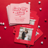 Retro Roze en Rode Bruiloft Plaats Kaart DIY