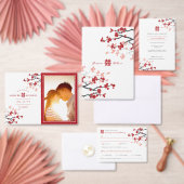 Cherry Blossom Double Happiness Chinese bruiloft All In One Uitnodiging (Personaliseer de collectie van deze zelfstandige maker.)