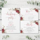 Rode bloemige kerst bruiloft retouradres sticker (Personaliseer de collectie van deze zelfstandige maker.)