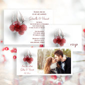 Red Frosty Berries Winter Wedding Save the Date Kaart