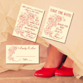 Rode Geraniums op Beige bruiloft Kaart