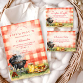 Red Gingham Baby Q Baby Shower Kaart