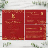 Rode gouden florale grens chinese bruiloft dubbelx sparkling wijnetiket (Personaliseer de collectie van deze zelfstandige maker.)