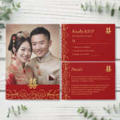 Rood goud bloemenChinees bruiloft foto dubbel xi Button Flesopener (Personaliseer de collectie van deze zelfstandige maker.)