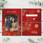 Floral goud Chinese bruiloft Kaart (Personaliseer de collectie van deze zelfstandige maker.)