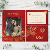 Moderne Bloemfoto Chinese bruiloft Bedankkaart (Personaliseer de collectie van deze zelfstandige maker.)