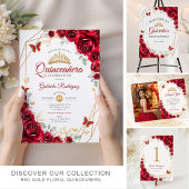 Rood Goud Bloemen Quinceanera Acryl Uitnodigingen