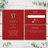 Rode Typografie Crest Monogram Bruiloft Kaart (Personaliseer de collectie van deze zelfstandige maker.)