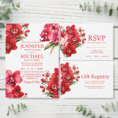 Alles in één rode orchideeën bruiloft uitnodiginge kaart (Personaliseer de collectie van deze zelfstandige maker.)