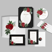 Elegant Black & Gold Red Floral bespaart de datum Magnetische Uitnodiging