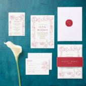 Red Peony Line tekenen bruiloft uitnodiging, RSVP Kaartje (Personaliseer de collectie van deze zelfstandige maker.)