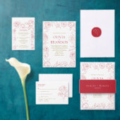 Rode Pioen Lijn Tekening bruiloft uitnodiging, det Wijn Etiket (Personaliseer de collectie van deze zelfstandige maker.)