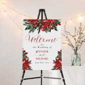Red Poinsettia Pine Greenery Winter Wedding All In One Uitnodiging