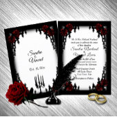 Red Rose Gothic Wedding Names and Date Confetti