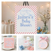 Rode gestreepte Coquette Baby Shower Kaart