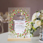 Rode Zoete Aardbei Wilde Bloemenkrans Baby Shower Bedankkaart