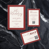 Rode Fluwelen Klassieke Gestreepte Huwelijk Save The Date (Personaliseer de collectie van deze zelfstandige maker.)
