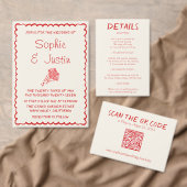 Rode Vintage QR Code Huwelijk RSVP Kaartje (Personaliseer de collectie van deze zelfstandige maker.)