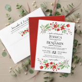 Rode Waterverf bloesems en groene bruiloft Save The Date (Personaliseer deze collectie van deze onafhankelijke maker. Test)