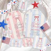 Red Bow & Pale Blue Stripes Baby Shower Servet