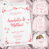 Rode handgetekende hart whimsical moderne foto save the date