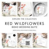 Boho Rode Wildbloemen QR Code Script Bruiloft Kaart