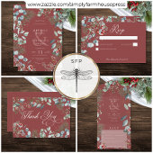 Rode winterpine bessen Eucalyptus QR-code All In One Uitnodiging