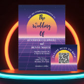 Retro 80s Neon Paarse Synthwave Sunset Wedding Kaart